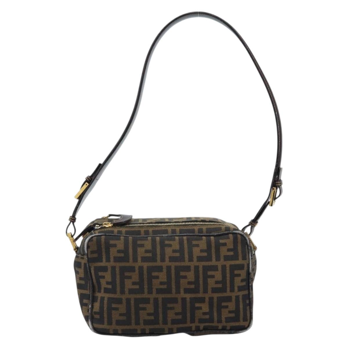 FENDI Zucca Canvas Shoulder Bag Brown Black Auth LNZ213