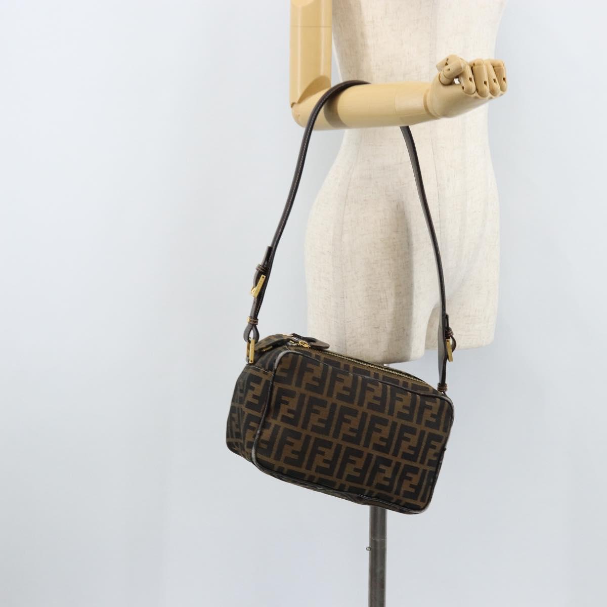 FENDI Zucca Canvas Shoulder Bag Brown Black Auth LNZ213