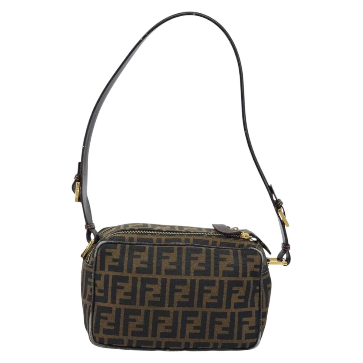 FENDI Zucca Canvas Shoulder Bag Brown Black Auth LNZ213