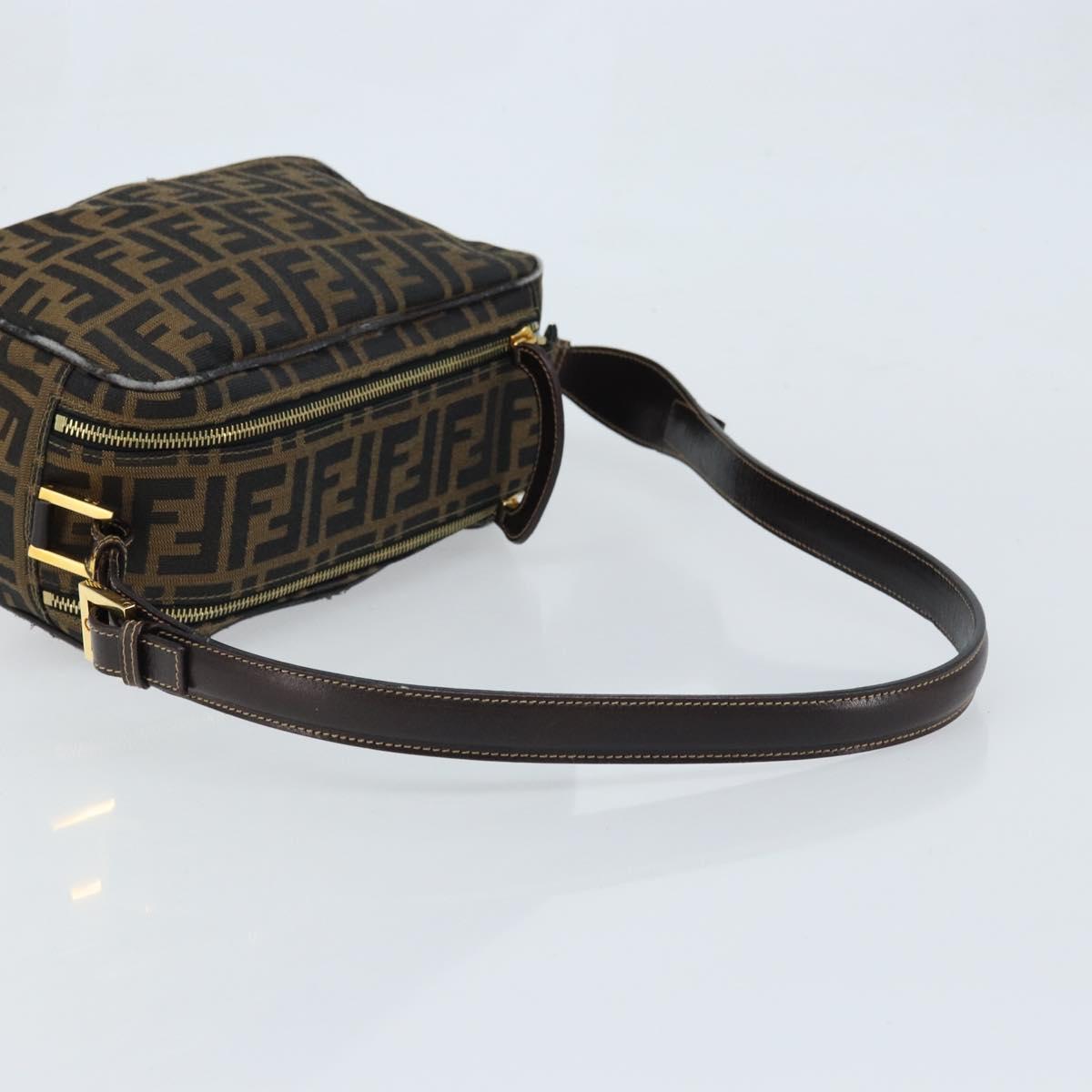 FENDI Zucca Canvas Shoulder Bag Brown Black Auth LNZ213