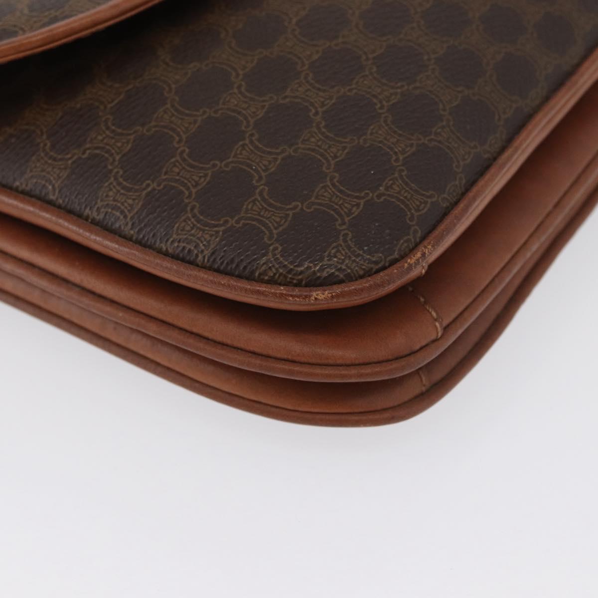 CELINE Macadam Canvas Shoulder Bag PVC Leather Brown Gold Auth LNZ224