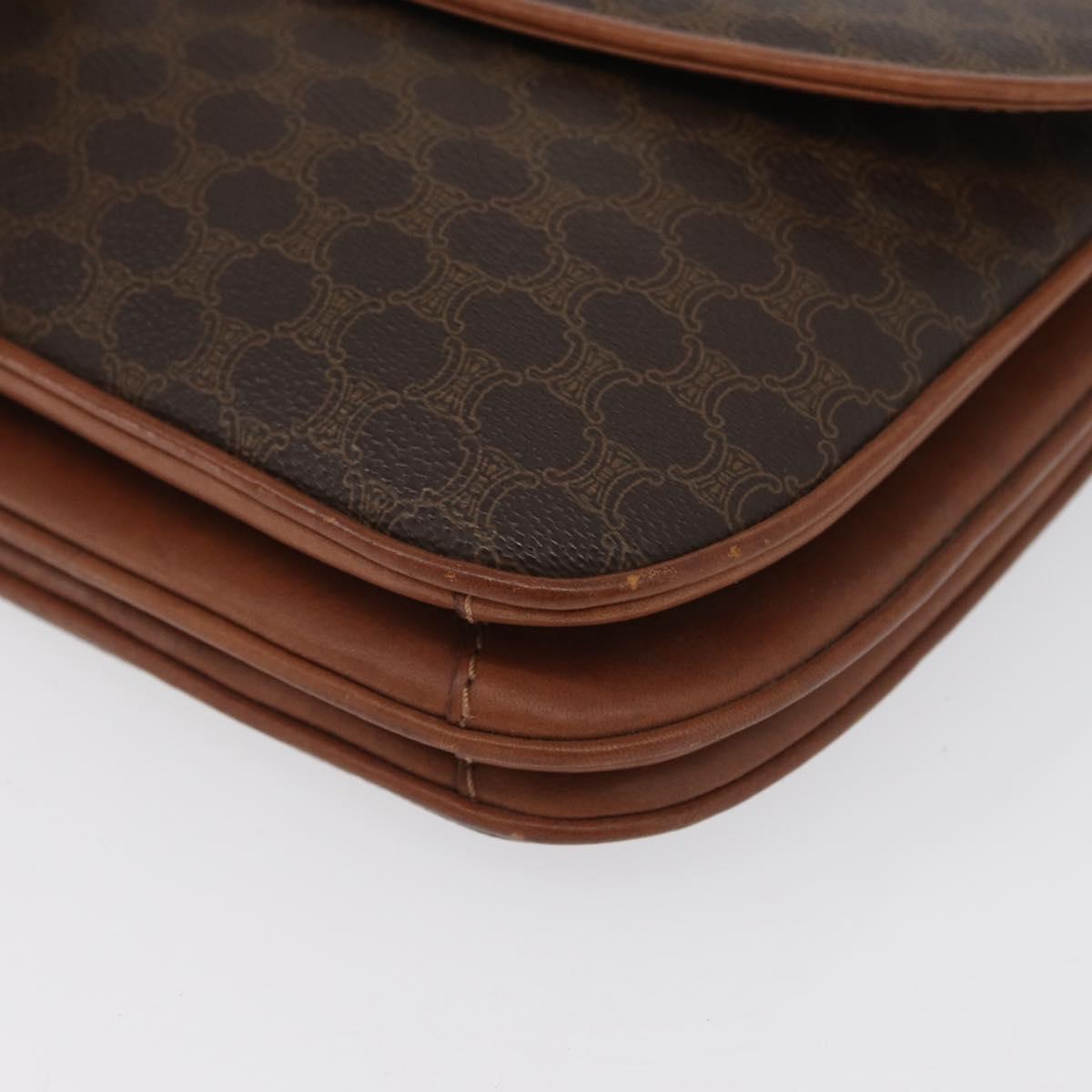 CELINE Macadam Canvas Shoulder Bag PVC Leather Brown Gold Auth LNZ224