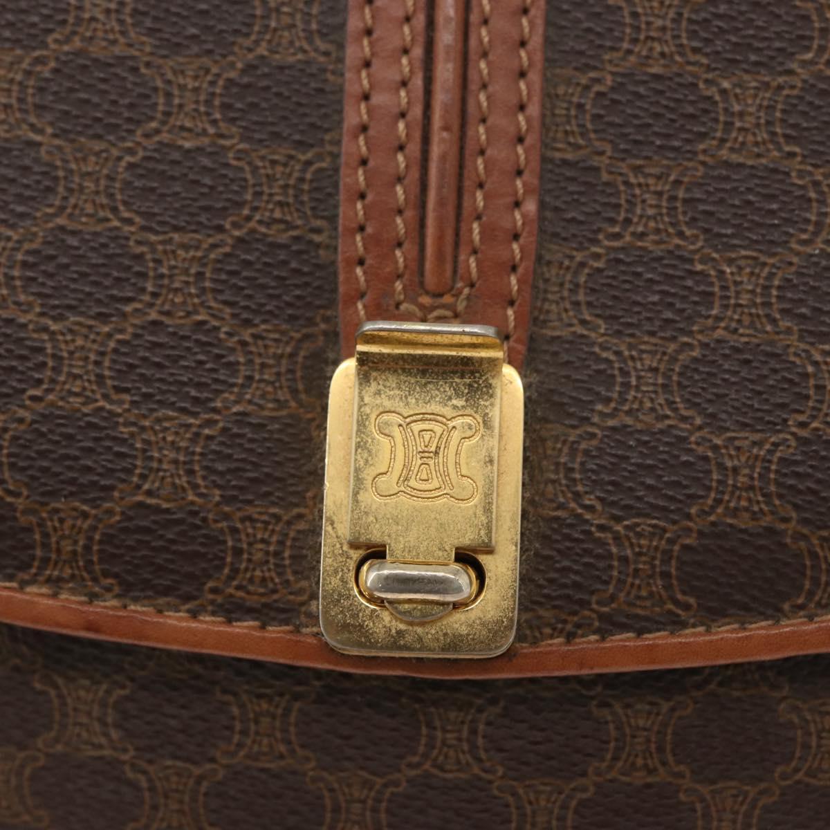 CELINE Macadam Canvas Shoulder Bag PVC Leather Brown Gold Auth LNZ224