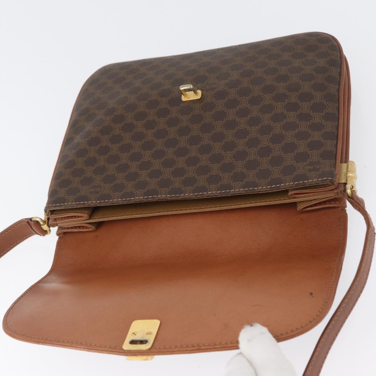 CELINE Macadam Canvas Shoulder Bag PVC Leather Brown Gold Auth LNZ224