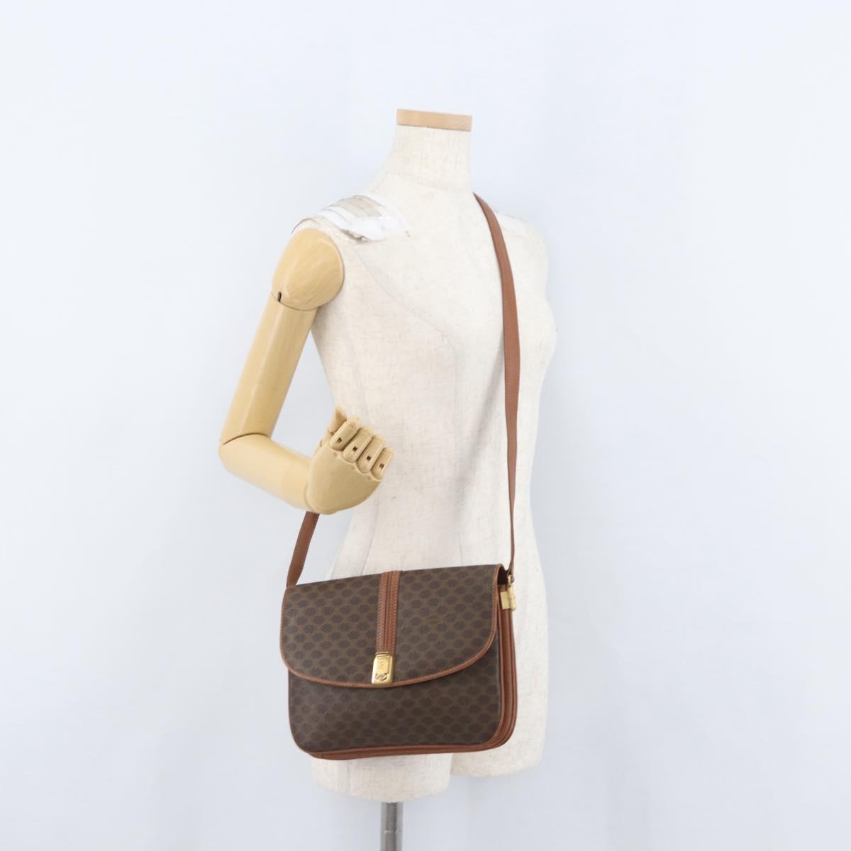 CELINE Macadam Canvas Shoulder Bag PVC Leather Brown Gold Auth LNZ224