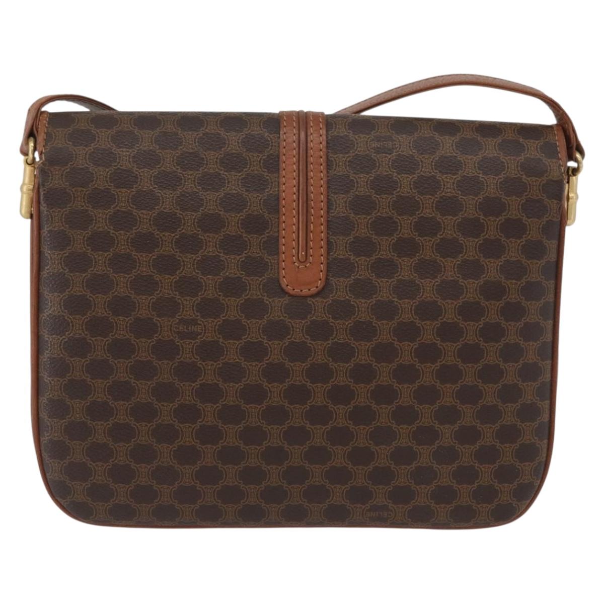 CELINE Macadam Canvas Shoulder Bag PVC Leather Brown Gold Auth LNZ224