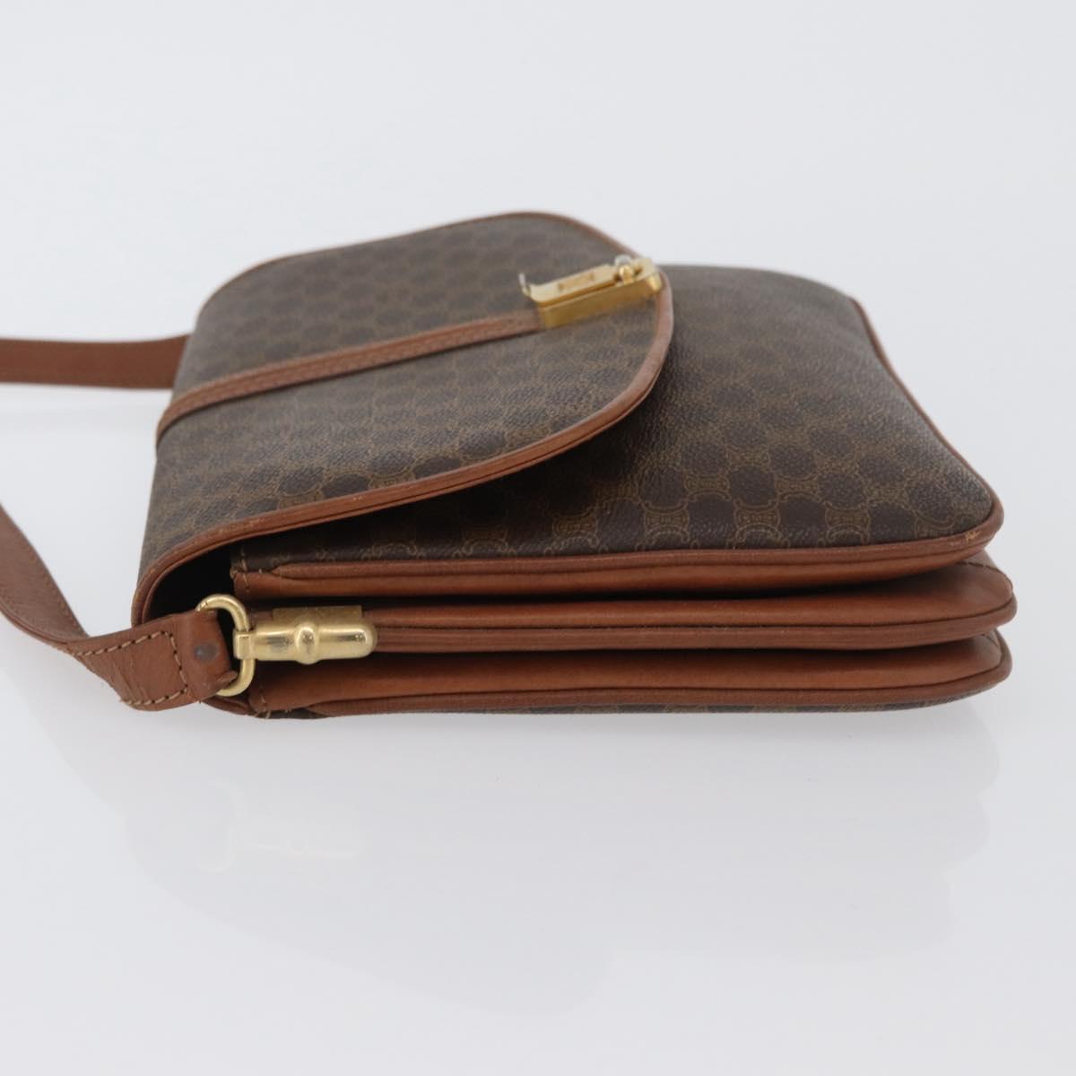 CELINE Macadam Canvas Shoulder Bag PVC Leather Brown Gold Auth LNZ224