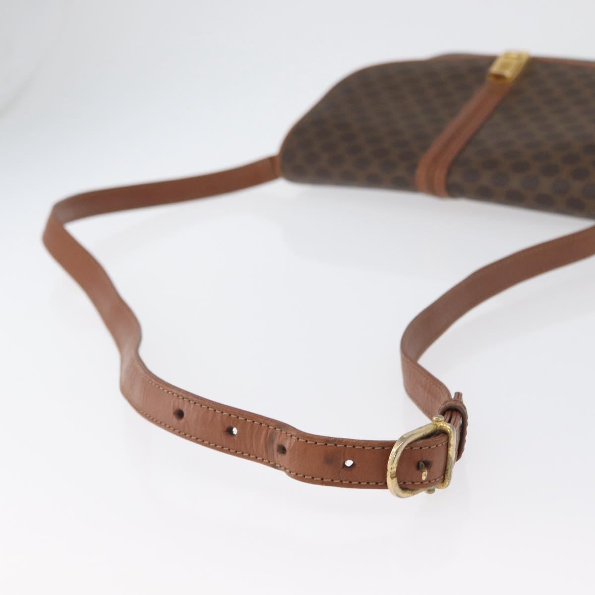 CELINE Macadam Canvas Shoulder Bag PVC Leather Brown Gold Auth LNZ224