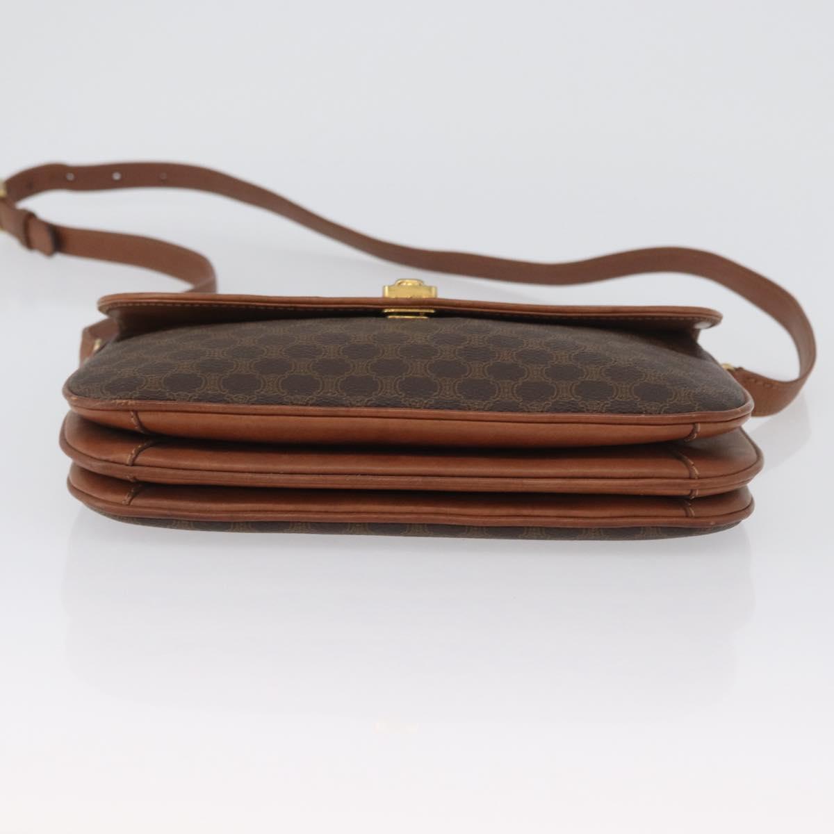 CELINE Macadam Canvas Shoulder Bag PVC Leather Brown Gold Auth LNZ224