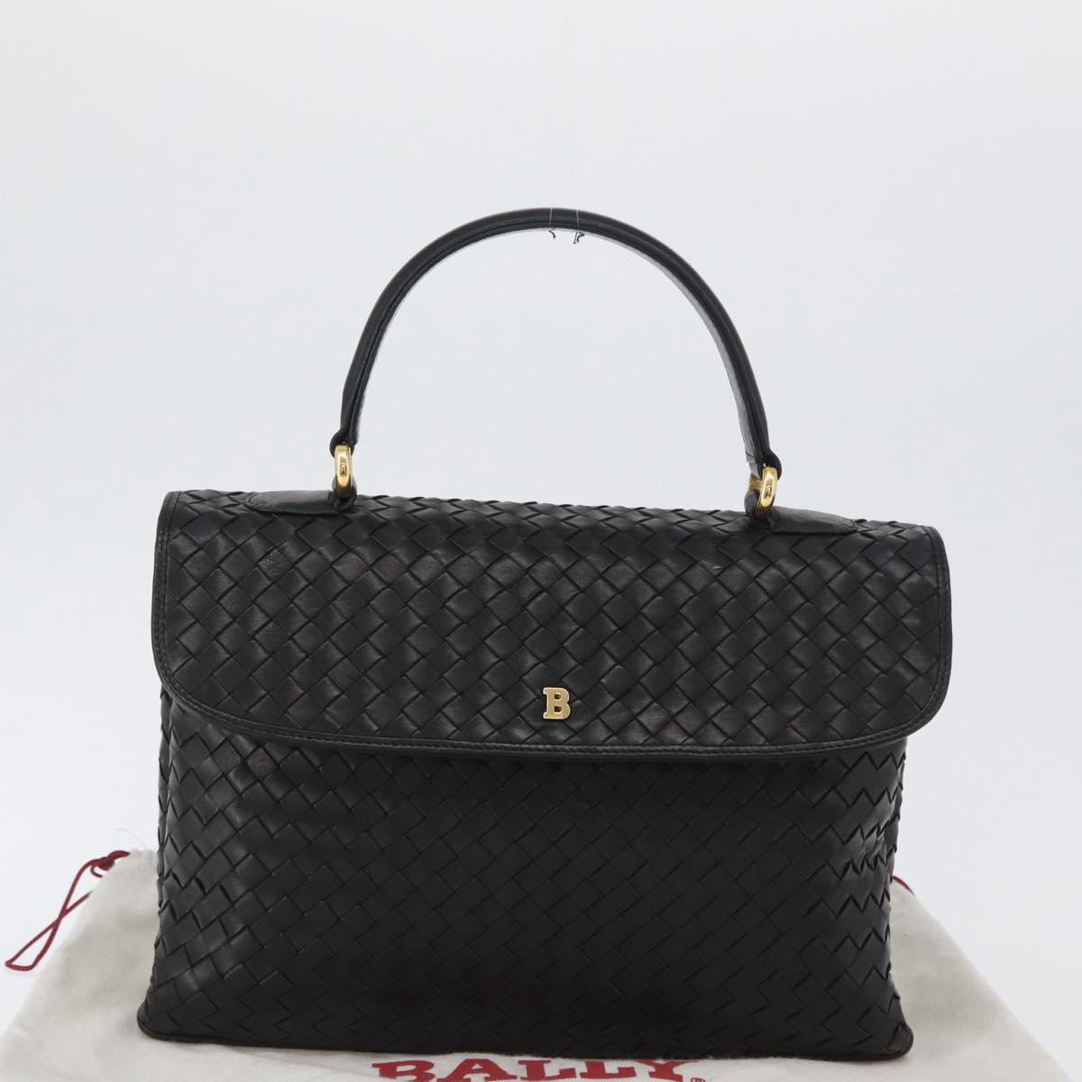 BALLY Hand Bag Leather Black Gold Auth LNZ227A