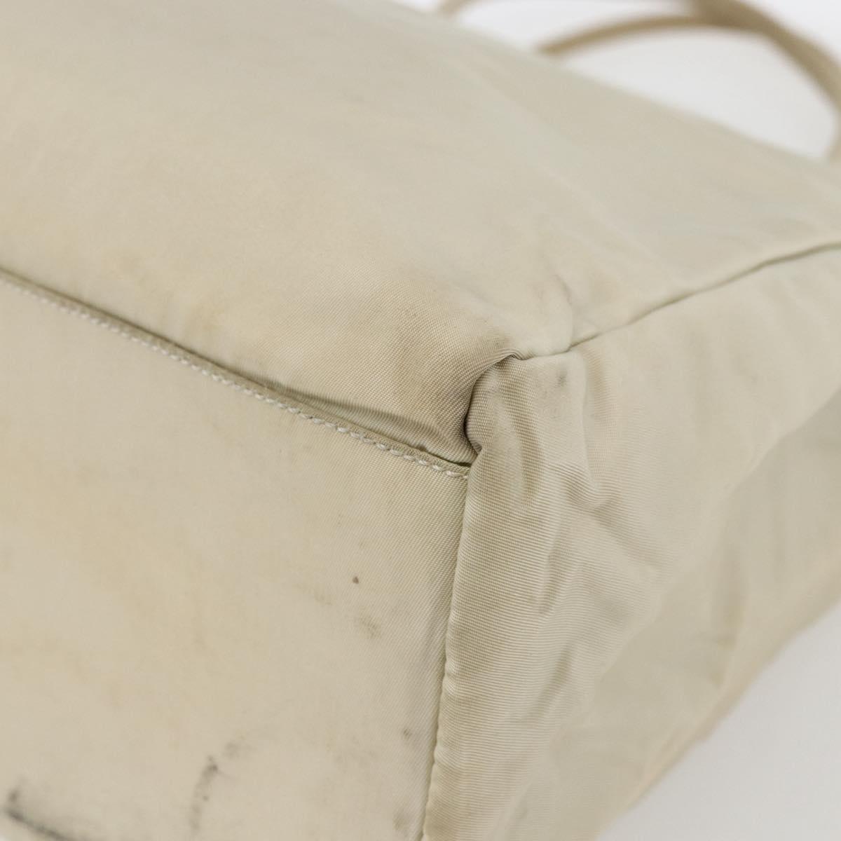 PRADA Hand Bag Nylon Ivory Silver Auth LNZ228