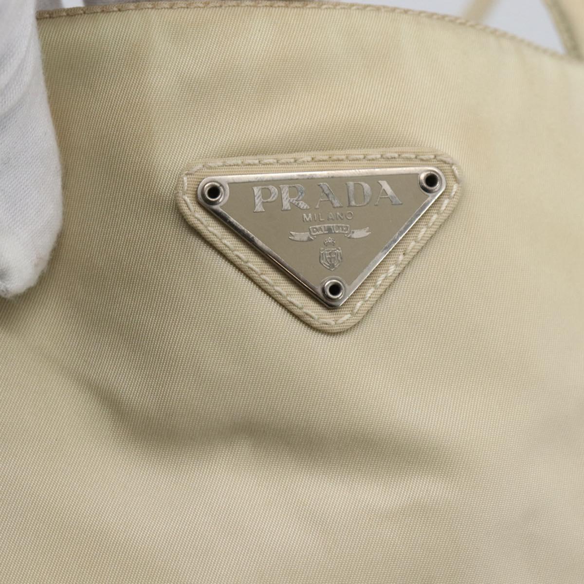 PRADA Hand Bag Nylon Ivory Silver Auth LNZ228