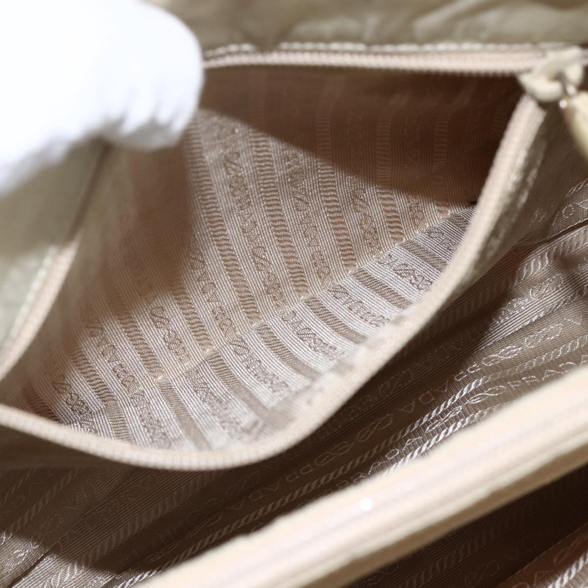 PRADA Hand Bag Nylon Ivory Silver Auth LNZ228