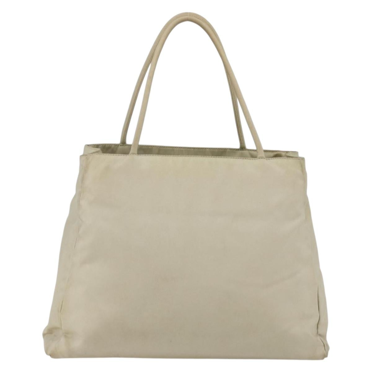 PRADA Hand Bag Nylon Ivory Silver Auth LNZ228