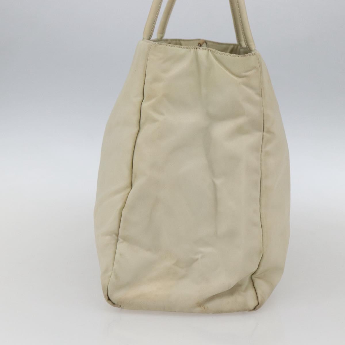 PRADA Hand Bag Nylon Ivory Silver Auth LNZ228