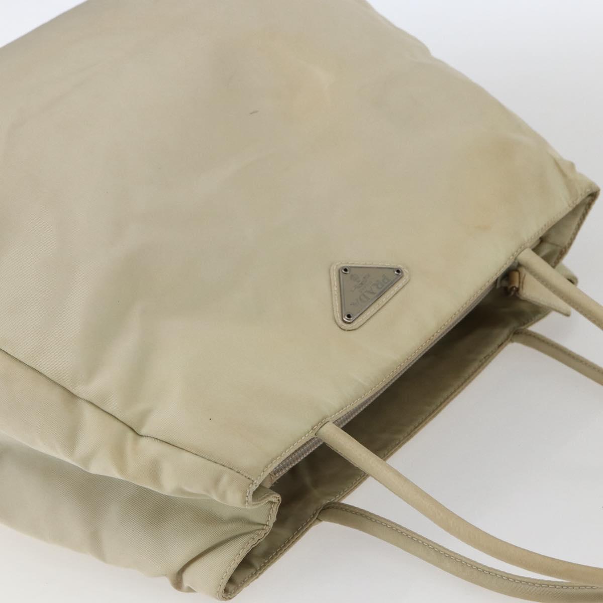 PRADA Hand Bag Nylon Ivory Silver Auth LNZ228