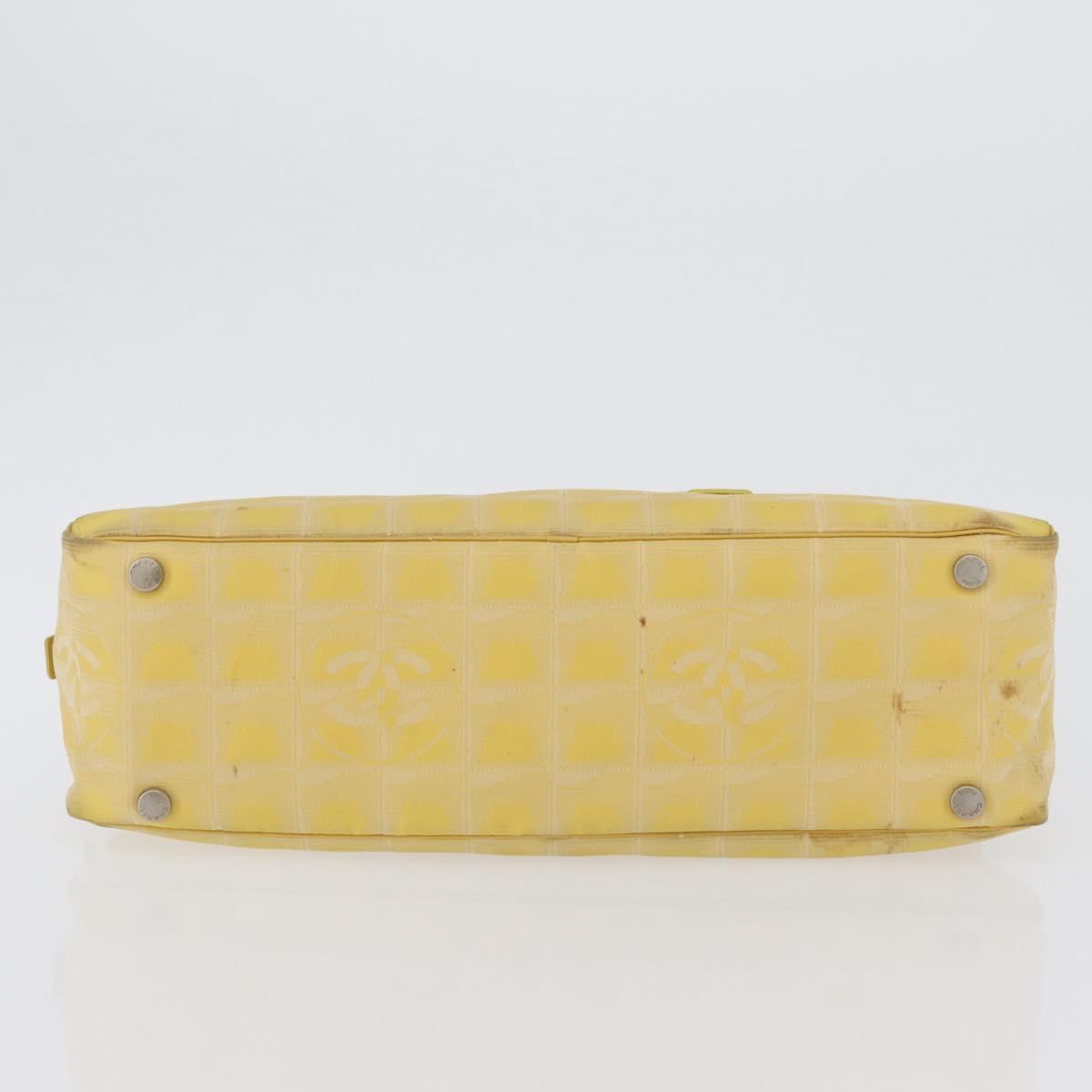 CHANEL New Travel Line Hand Bag Nylon Yellow Silver CC Auth LNZ232