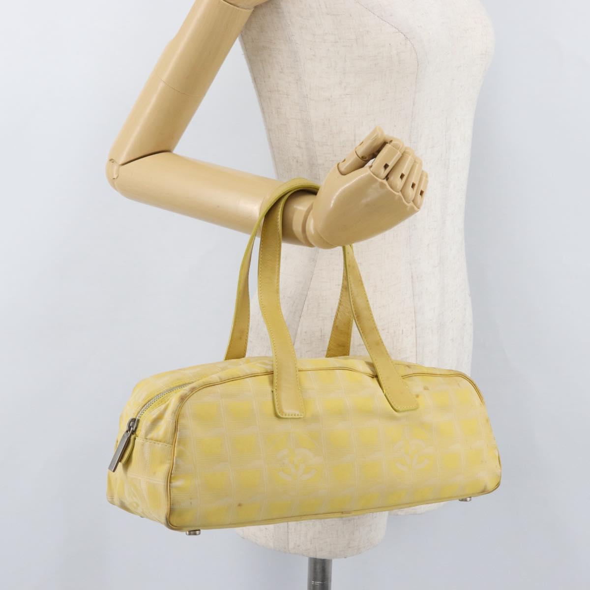 CHANEL New Travel Line Hand Bag Nylon Yellow Silver CC Auth LNZ232