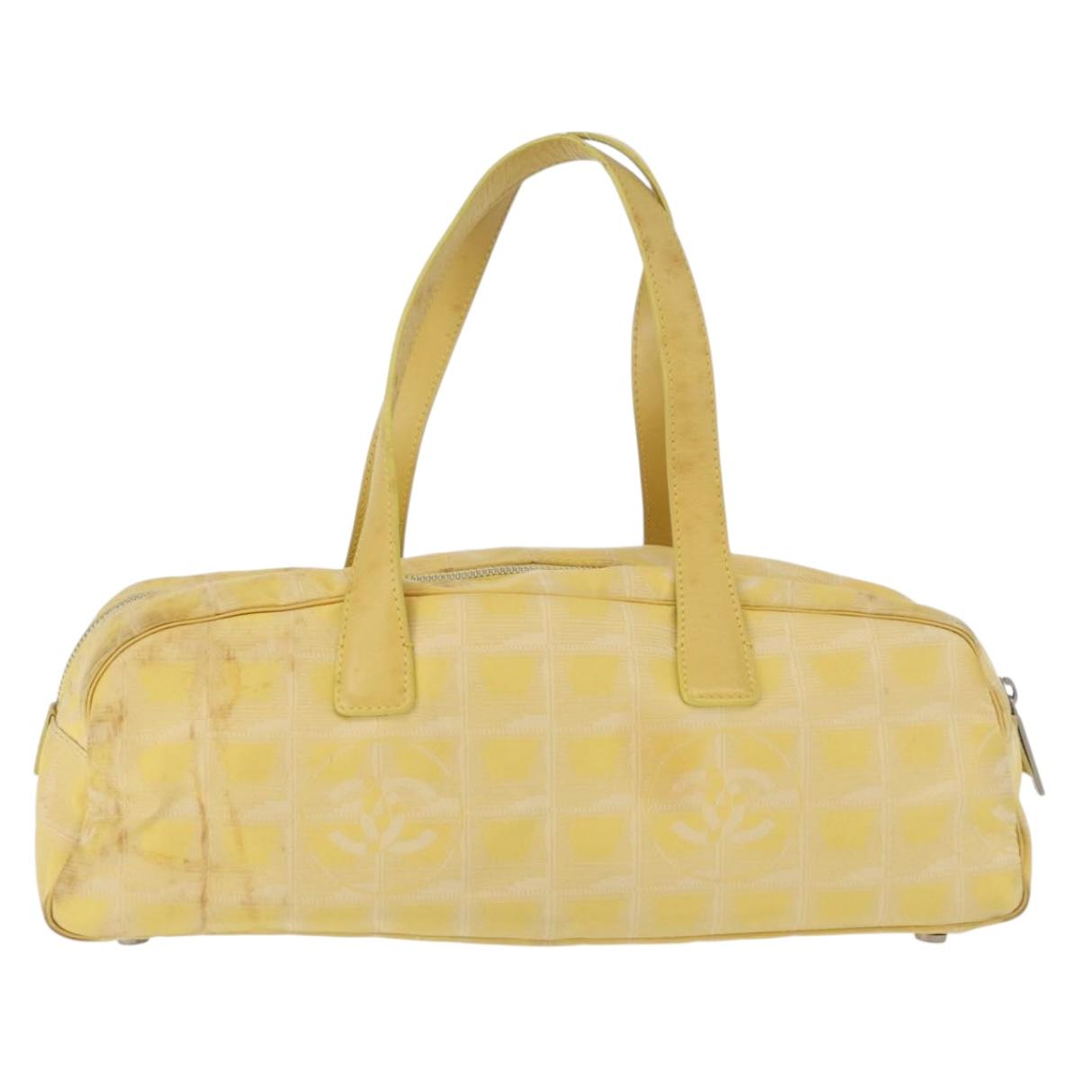 CHANEL New Travel Line Hand Bag Nylon Yellow Silver CC Auth LNZ232