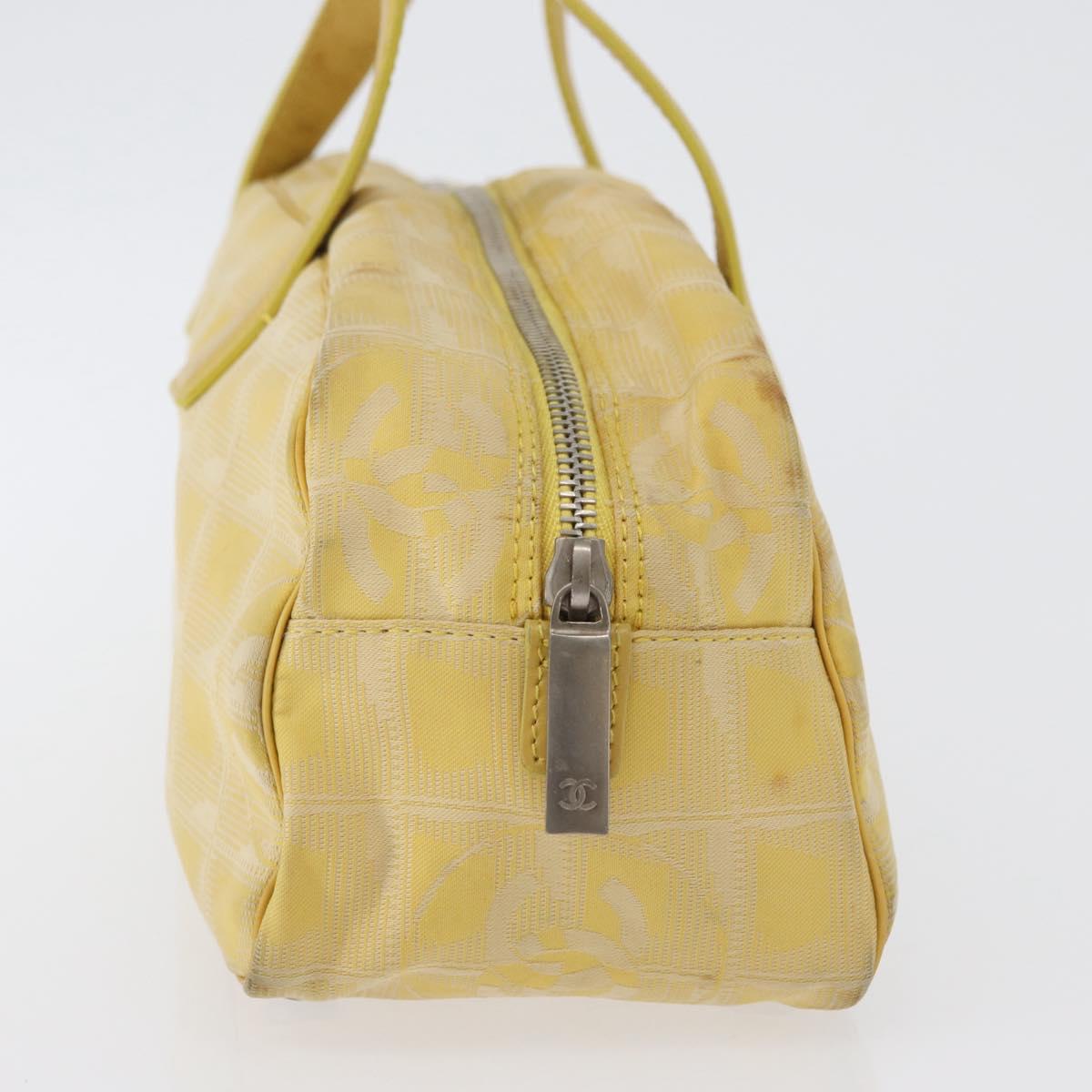 CHANEL New Travel Line Hand Bag Nylon Yellow Silver CC Auth LNZ232