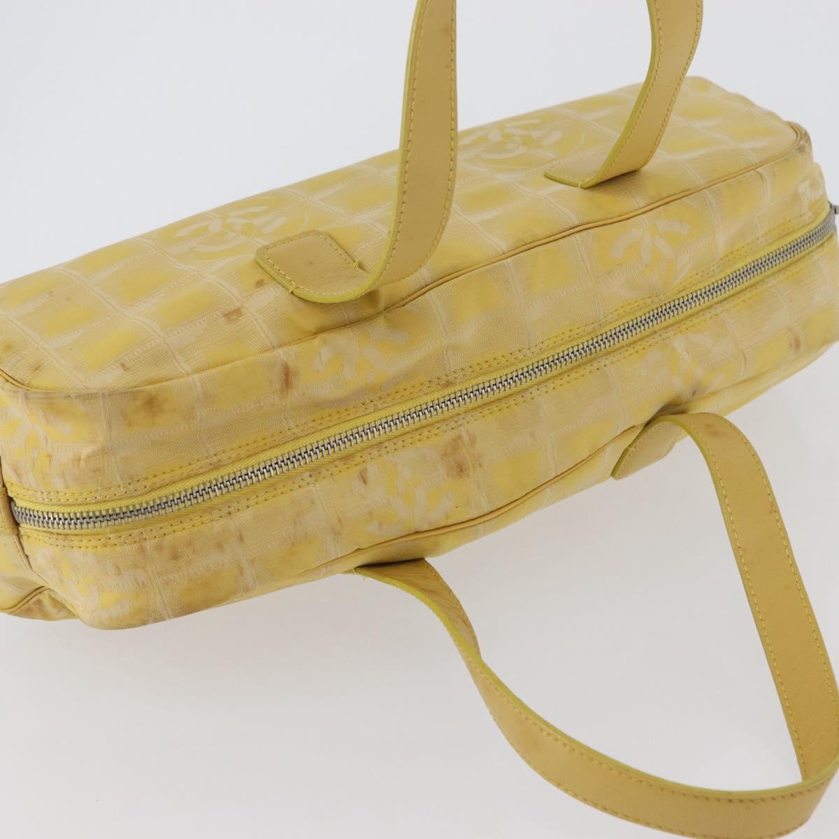 CHANEL New Travel Line Hand Bag Nylon Yellow Silver CC Auth LNZ232