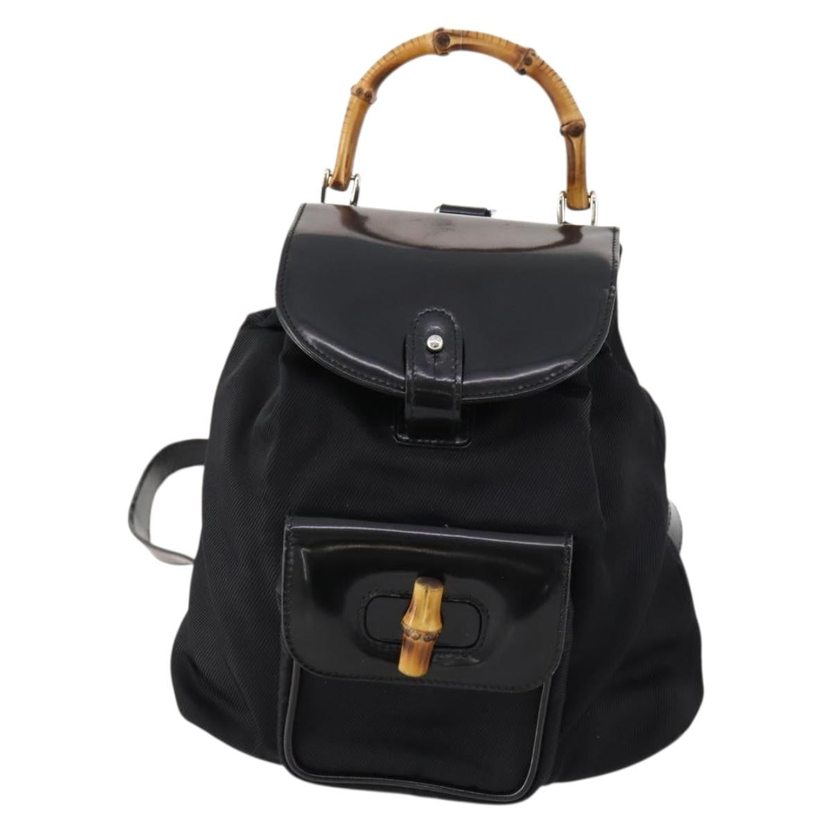 GUCCI Bamboo Backpack Patent leather Black Gold 003 2058 0030 Auth LNZ235
