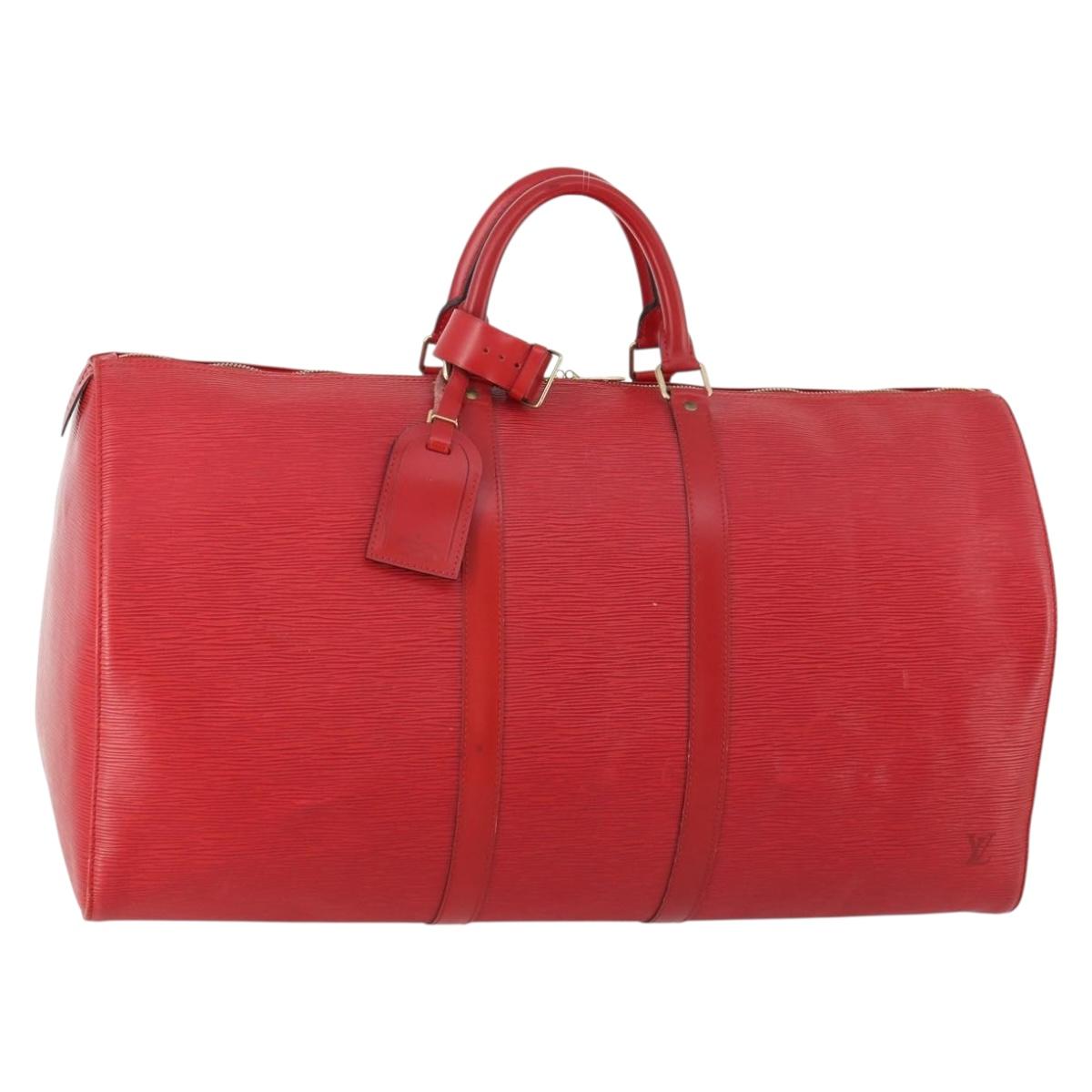 LOUIS VUITTON Epi Keepall 55 Boston Bag Red M42957 LV Auth LNZ240