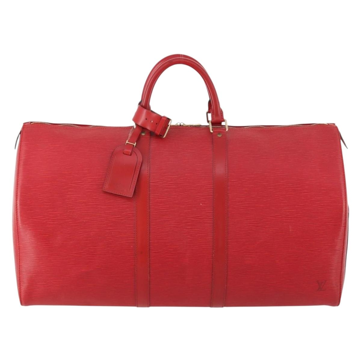 LOUIS VUITTON Epi Keepall 55 Boston Bag Red M42957 LV Auth LNZ240
