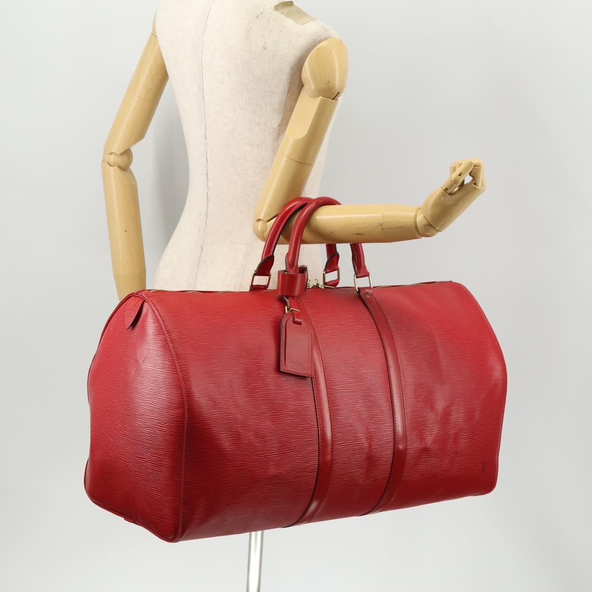 LOUIS VUITTON Epi Keepall 55 Boston Bag Red M42957 LV Auth LNZ240