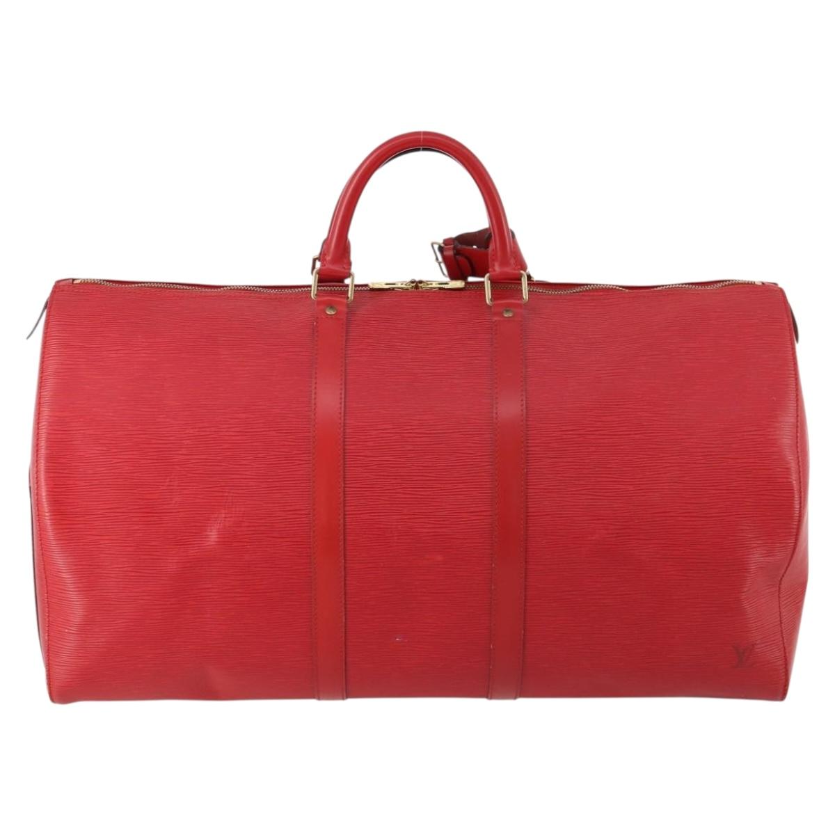 LOUIS VUITTON Epi Keepall 55 Boston Bag Red M42957 LV Auth LNZ240