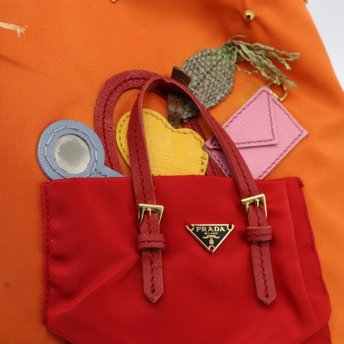 PRADA Tote Bag Nylon Orange Gold Auth LNZ241