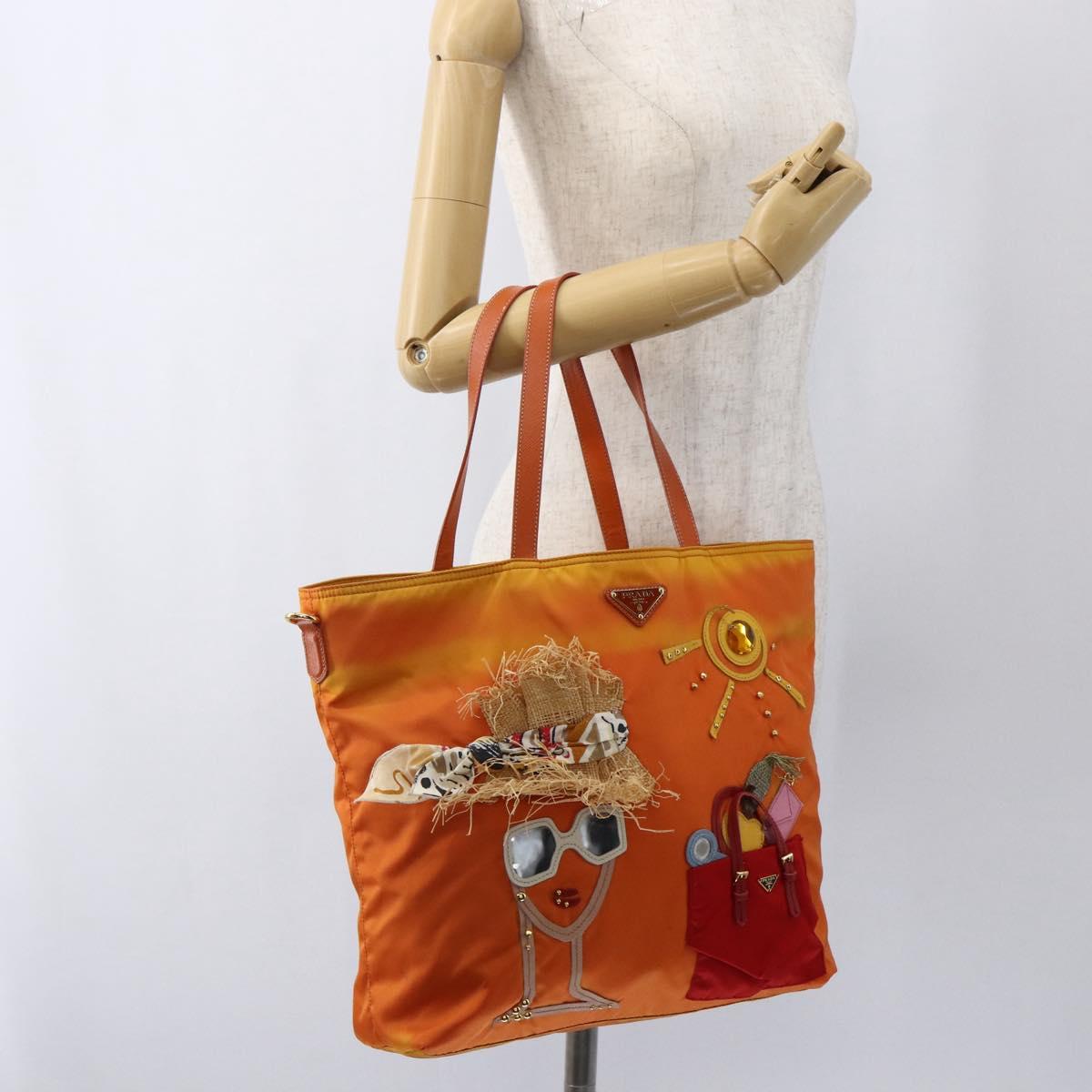 PRADA Tote Bag Nylon Orange Gold Auth LNZ241