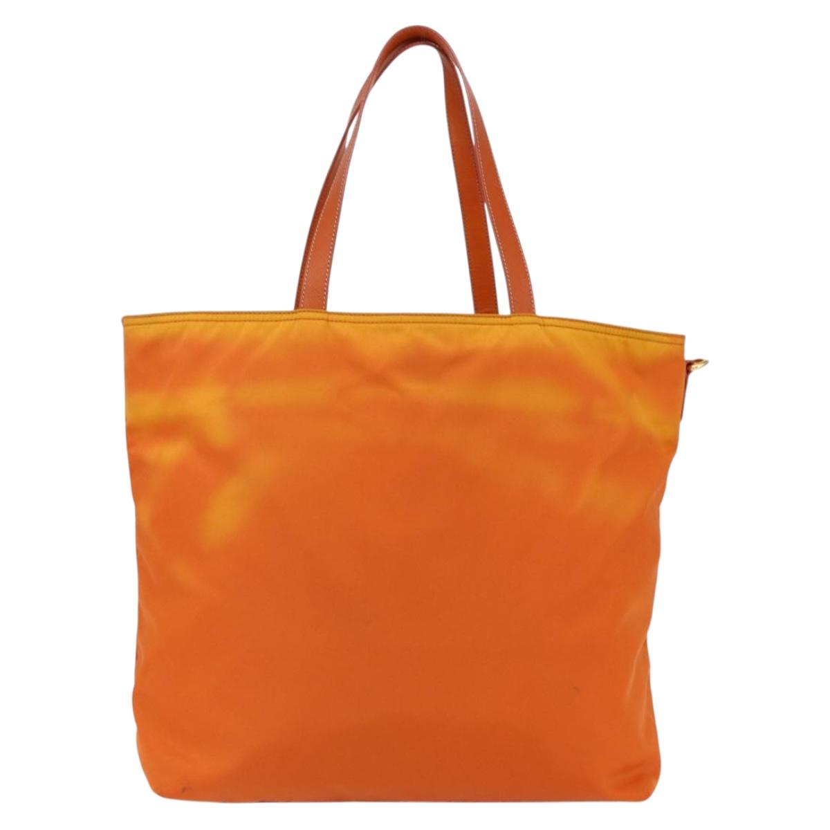 PRADA Tote Bag Nylon Orange Gold Auth LNZ241