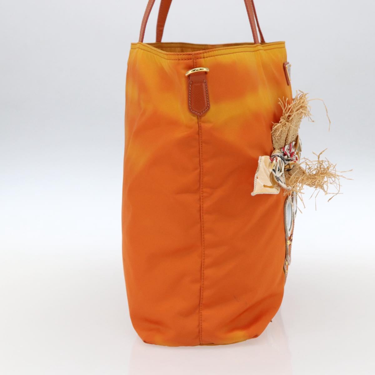 PRADA Tote Bag Nylon Orange Gold Auth LNZ241