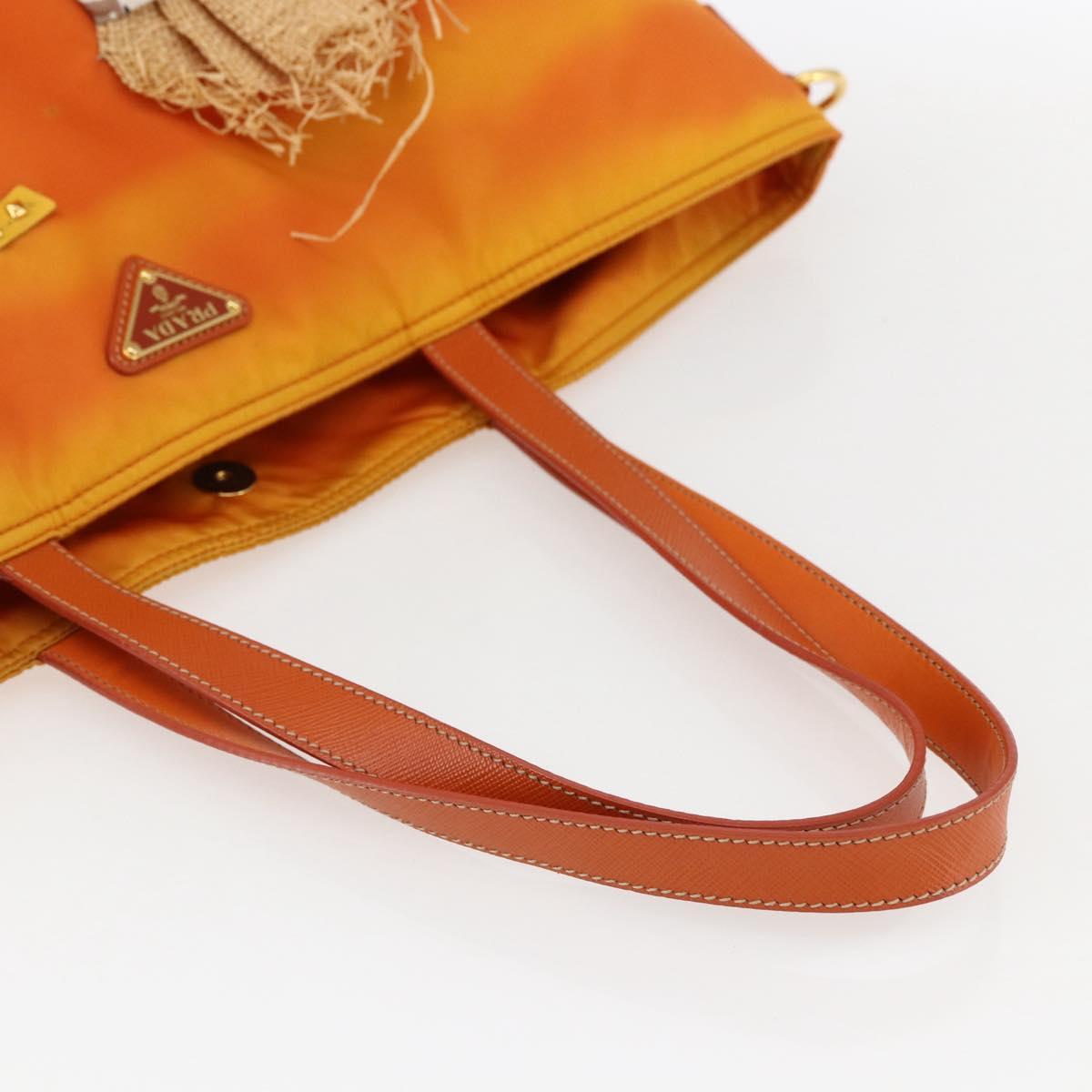 PRADA Tote Bag Nylon Orange Gold Auth LNZ241