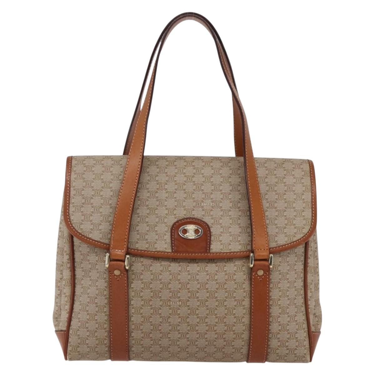 CELINE Macadam Canvas Hand Bag PVC Beige Gold Auth LNZ245