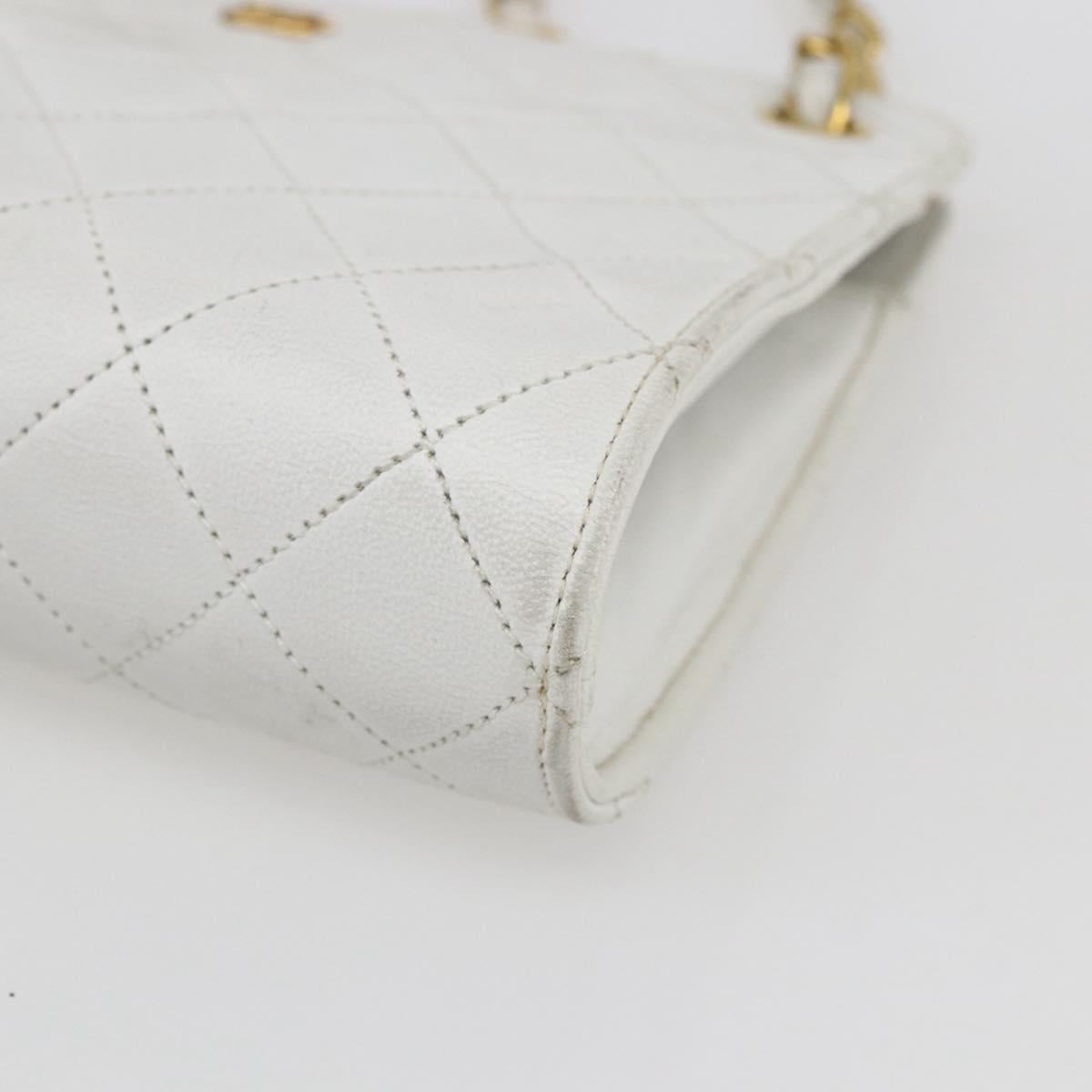 CHANEL Matelasse Chain Shoulder Bag Lamb Skin White Gold CC Auth LNZ247A