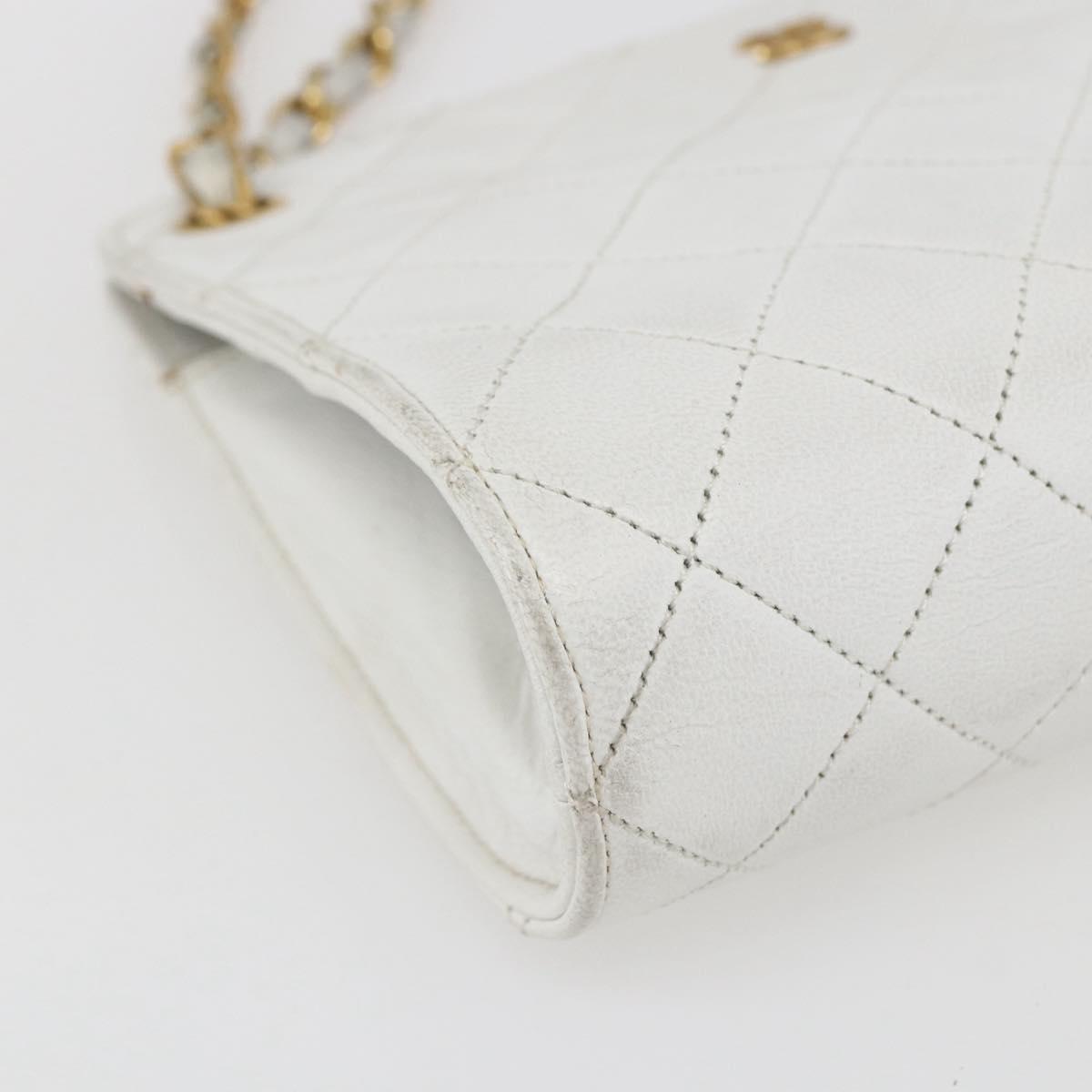 CHANEL Matelasse Chain Shoulder Bag Lamb Skin White Gold CC Auth LNZ247A