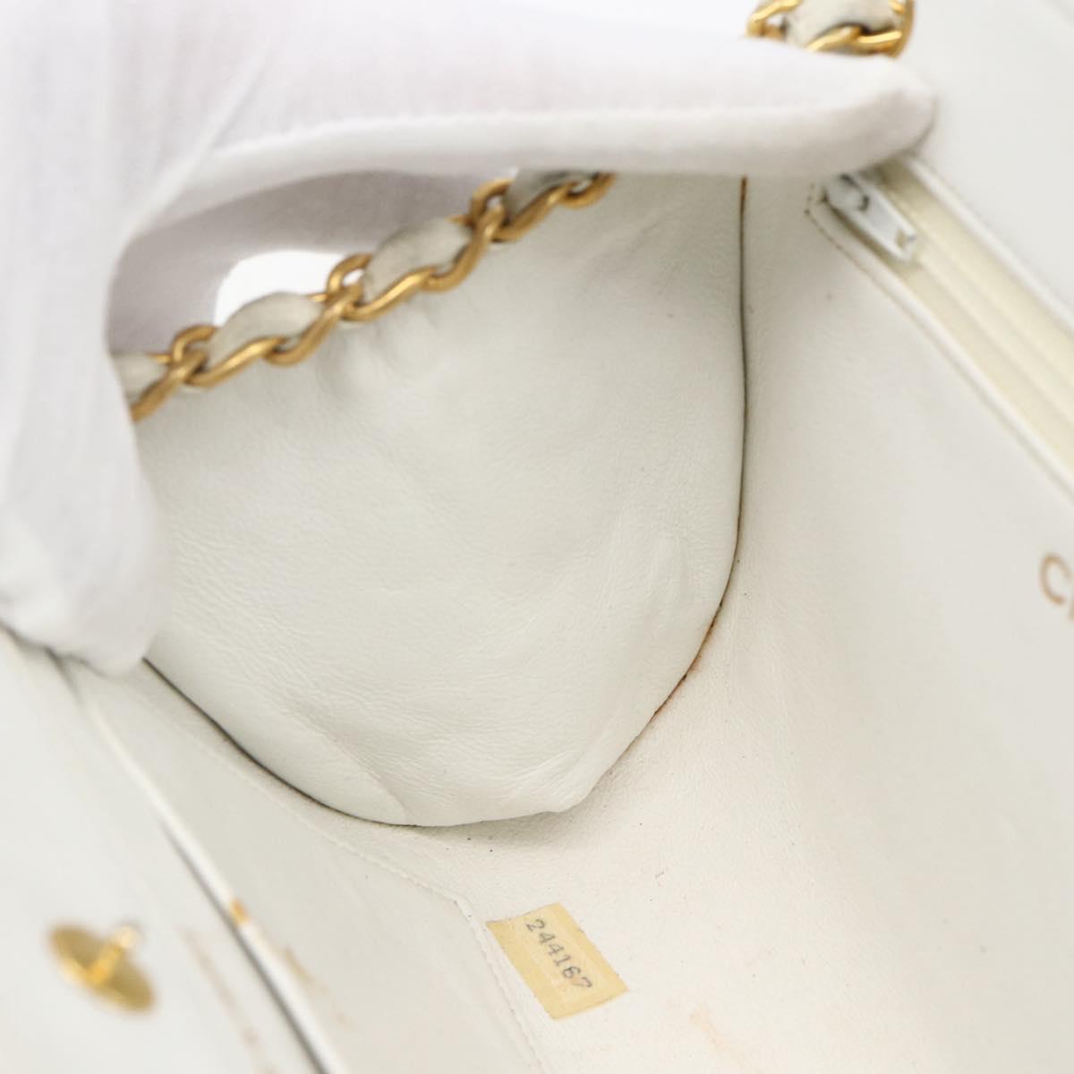 CHANEL Matelasse Chain Shoulder Bag Lamb Skin White Gold CC Auth LNZ247A