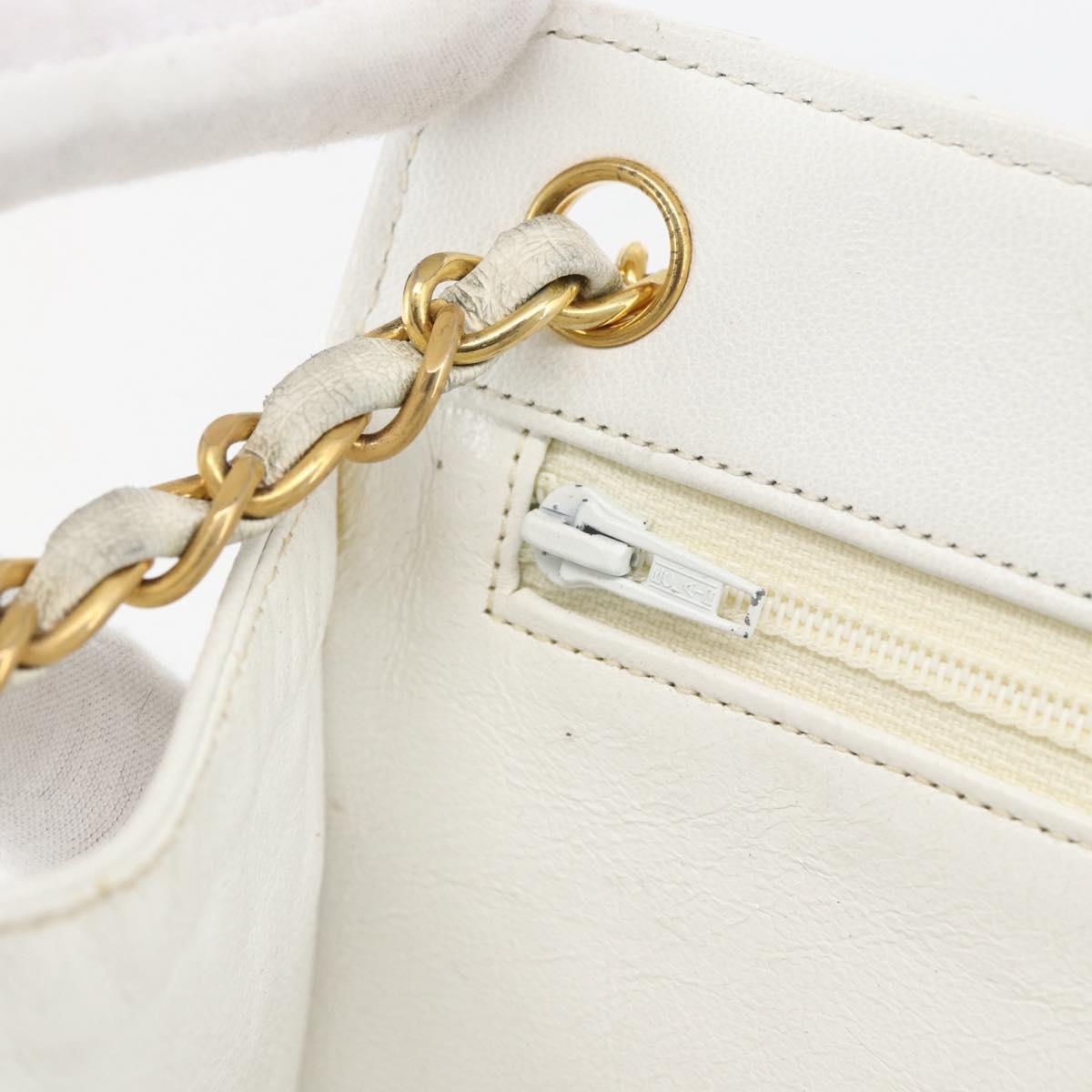 CHANEL Matelasse Chain Shoulder Bag Lamb Skin White Gold CC Auth LNZ247A