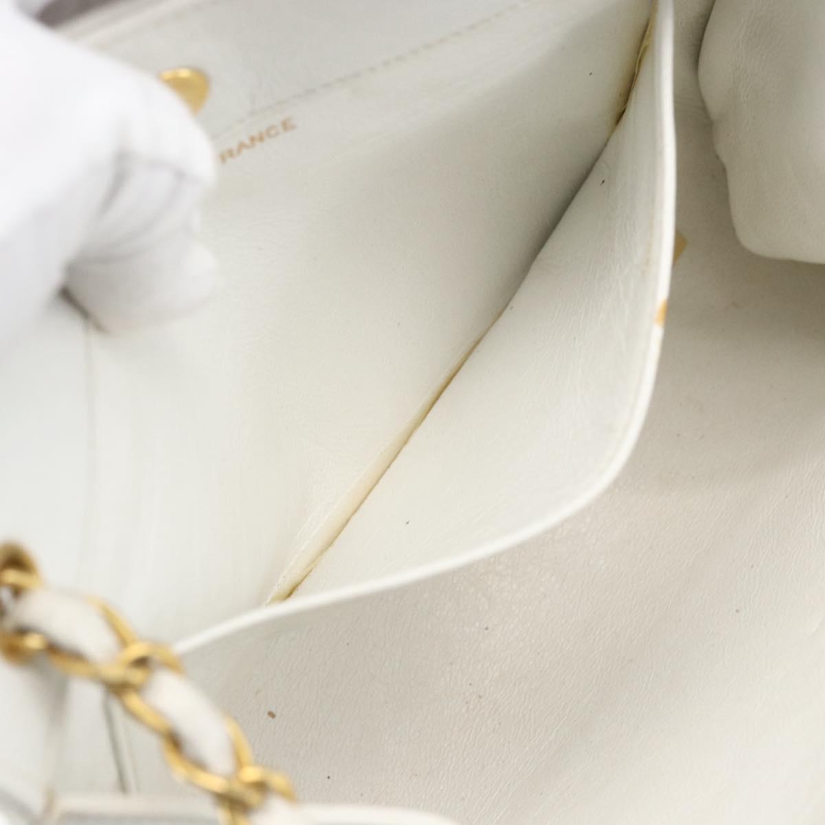 CHANEL Matelasse Chain Shoulder Bag Lamb Skin White Gold CC Auth LNZ247A