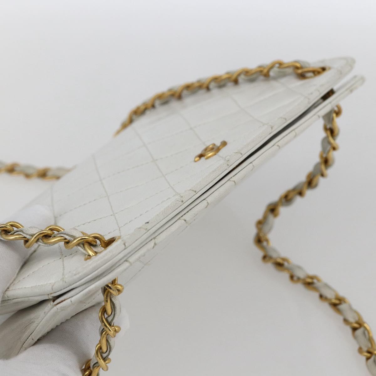 CHANEL Matelasse Chain Shoulder Bag Lamb Skin White Gold CC Auth LNZ247A