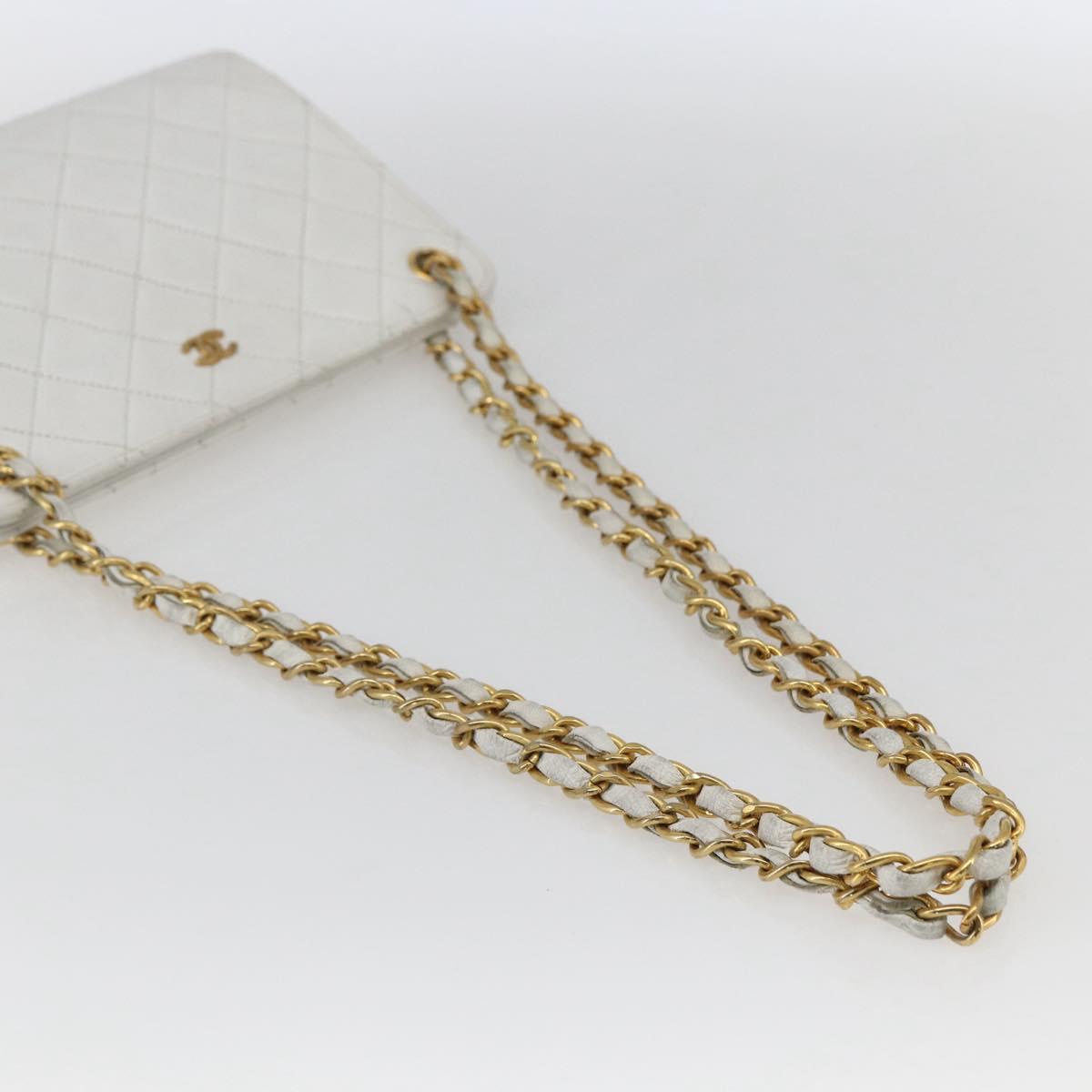 CHANEL Matelasse Chain Shoulder Bag Lamb Skin White Gold CC Auth LNZ247A