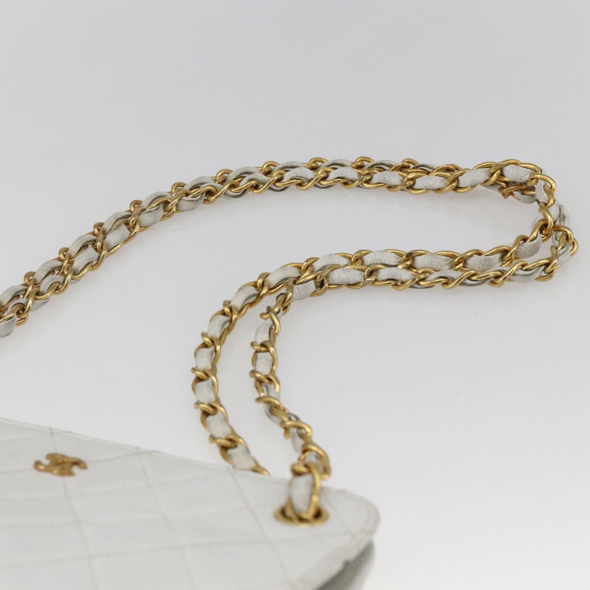 CHANEL Matelasse Chain Shoulder Bag Lamb Skin White Gold CC Auth LNZ247A