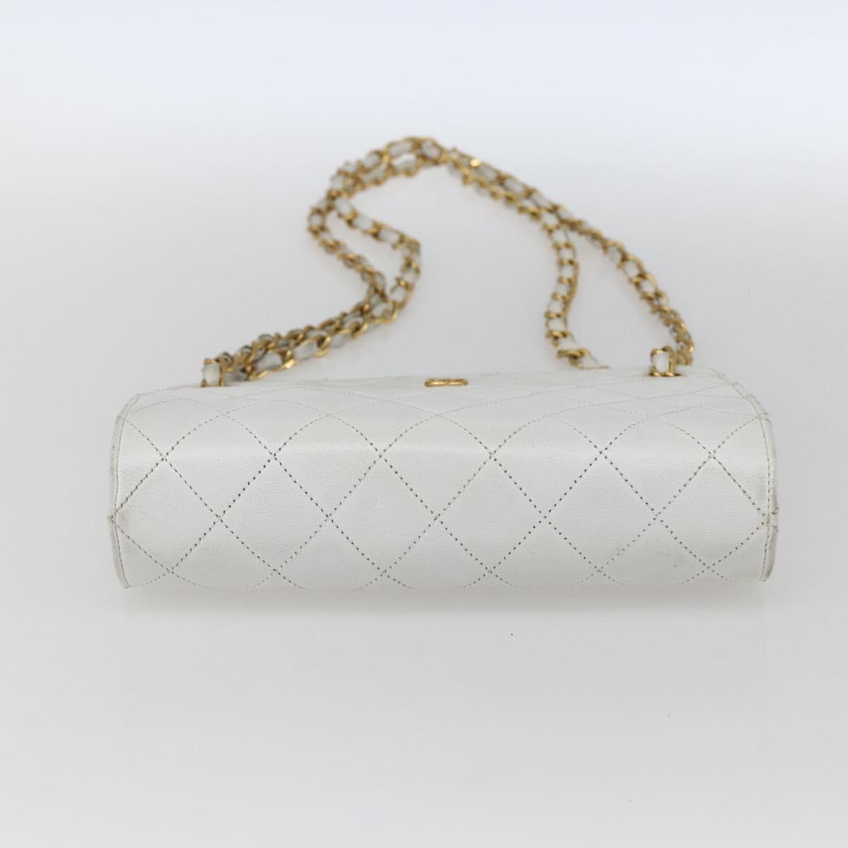CHANEL Matelasse Chain Shoulder Bag Lamb Skin White Gold CC Auth LNZ247A