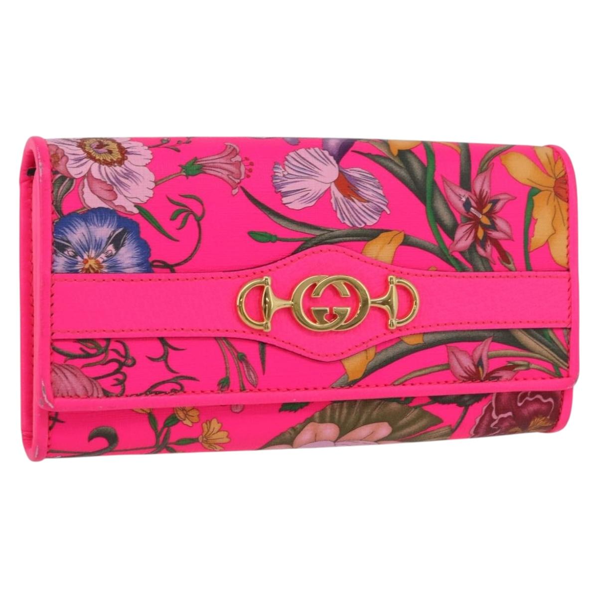 GUCCI Flora Continental Long Wallet Leather Pink Gold 536352 Auth LNZ249V