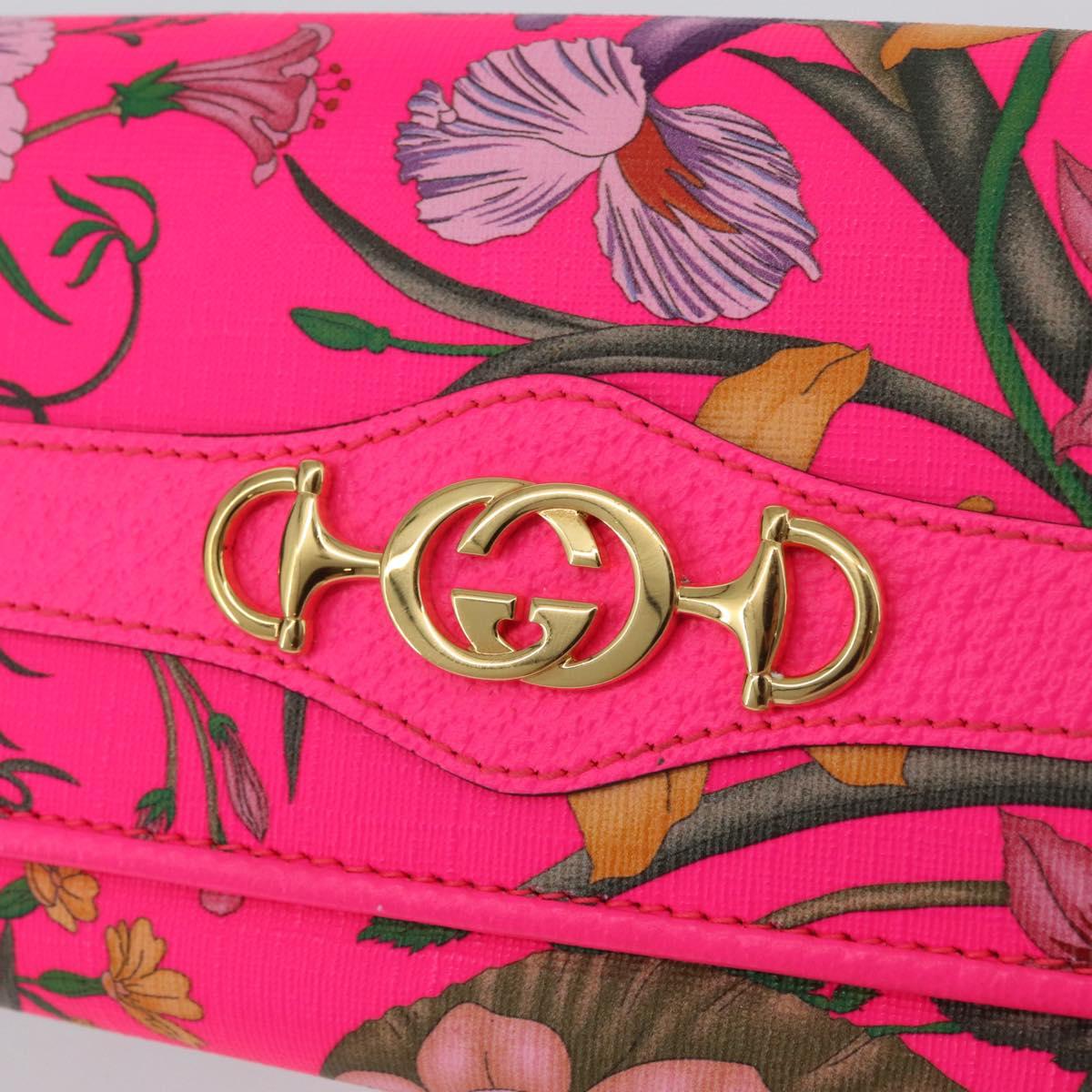 GUCCI Flora Continental Long Wallet Leather Pink Gold 536352 Auth LNZ249V