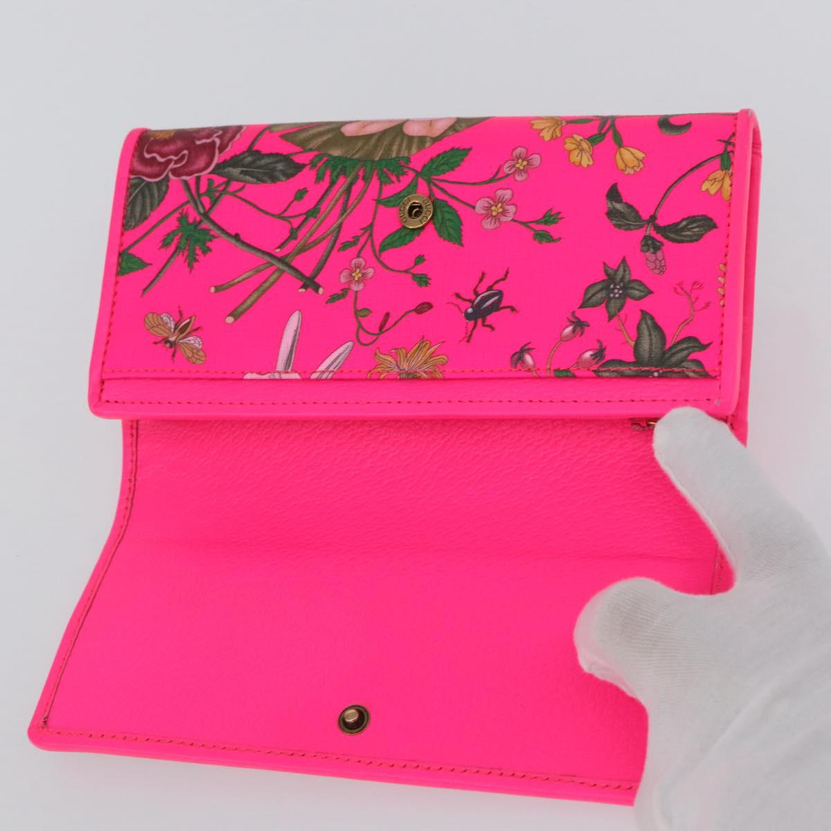 GUCCI Flora Continental Long Wallet Leather Pink Gold 536352 Auth LNZ249V
