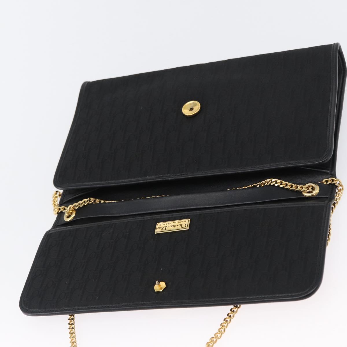 Christian Dior Trotter Canvas Chain Shoulder Bag Black Gold Auth LNZ250