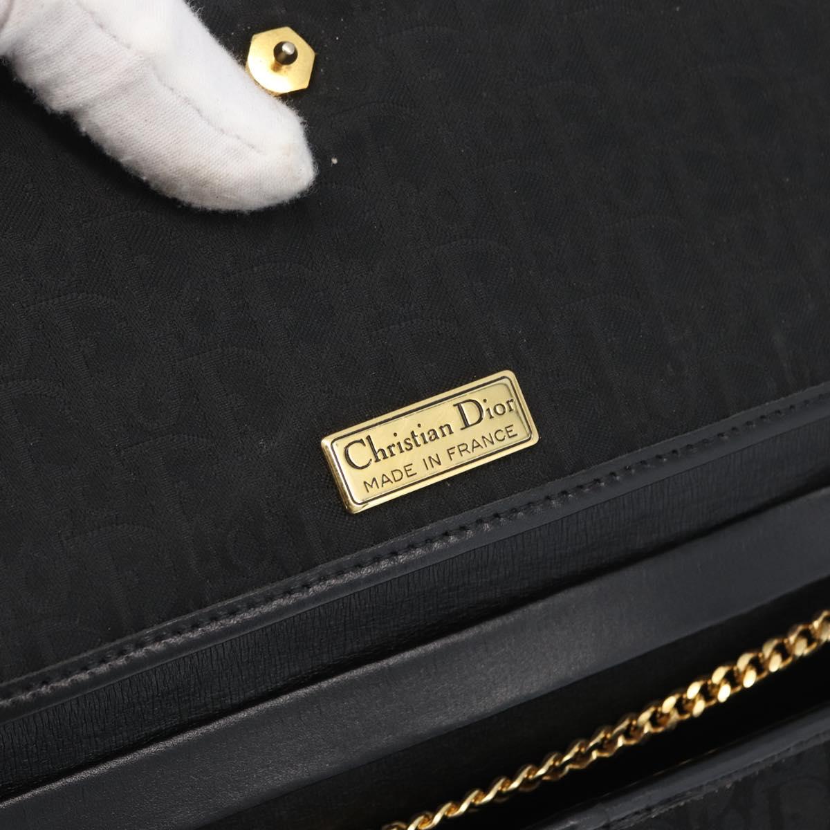 Christian Dior Trotter Canvas Chain Shoulder Bag Black Gold Auth LNZ250